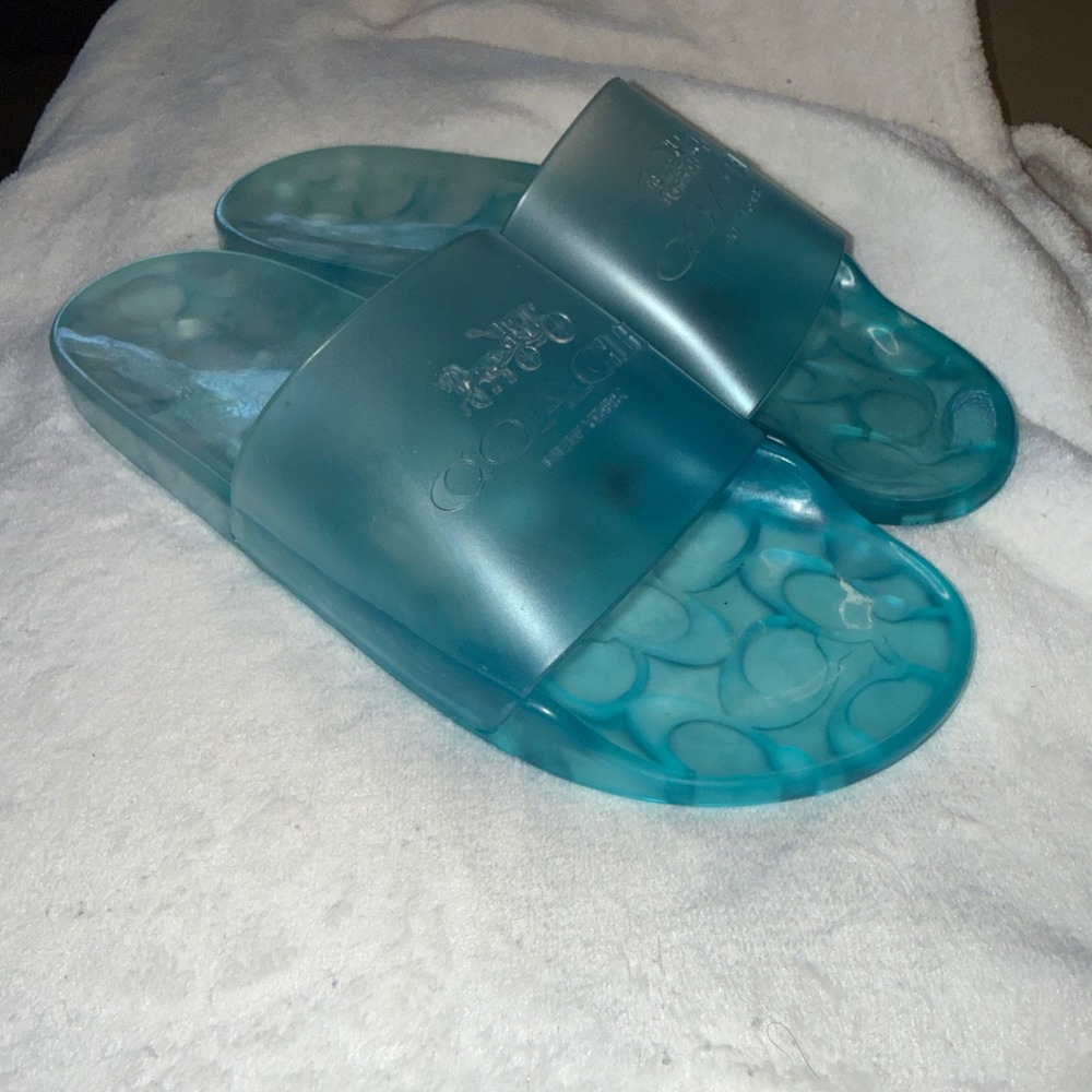 Coach Teal Translucent Logo Slide Sandals - Picture 3 of 5